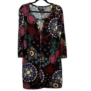 Papillon Artsy Colourful Long Sleeve Round Neck Knit Knee Length Dress XXL Black